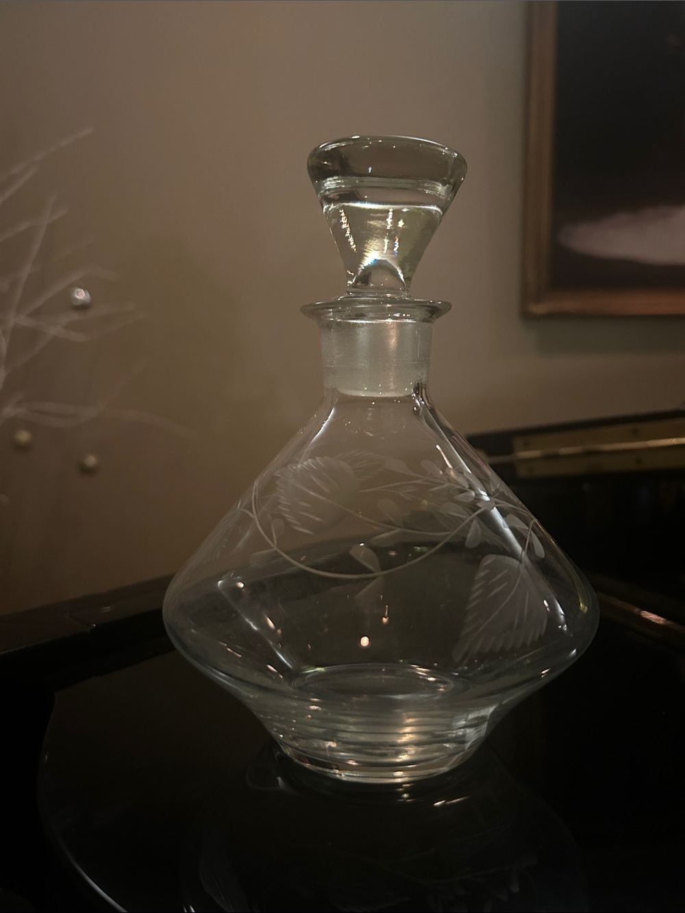 Vintage Etched Glass Decanter with Stopper - Clear